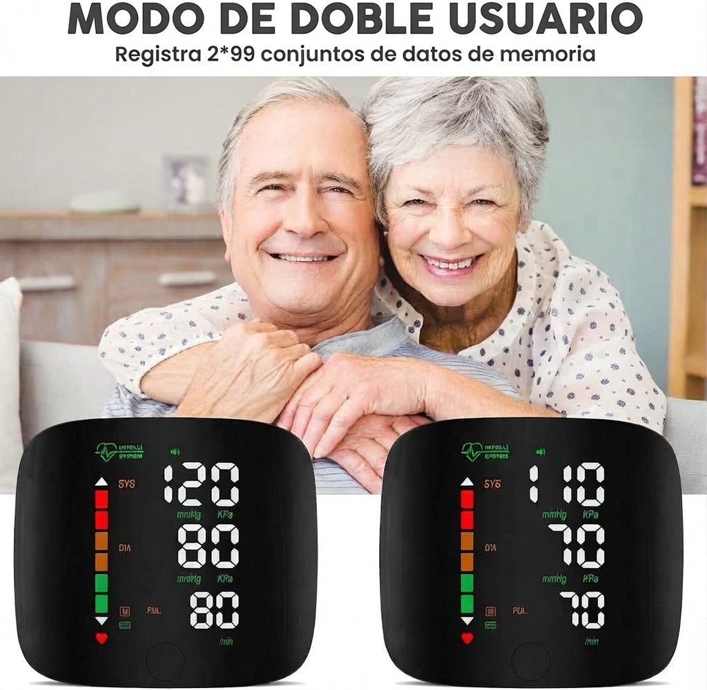 Monitor de Presión Digital de Muñeca: Pantalla Táctil, Voz en Español y Recargable USB C