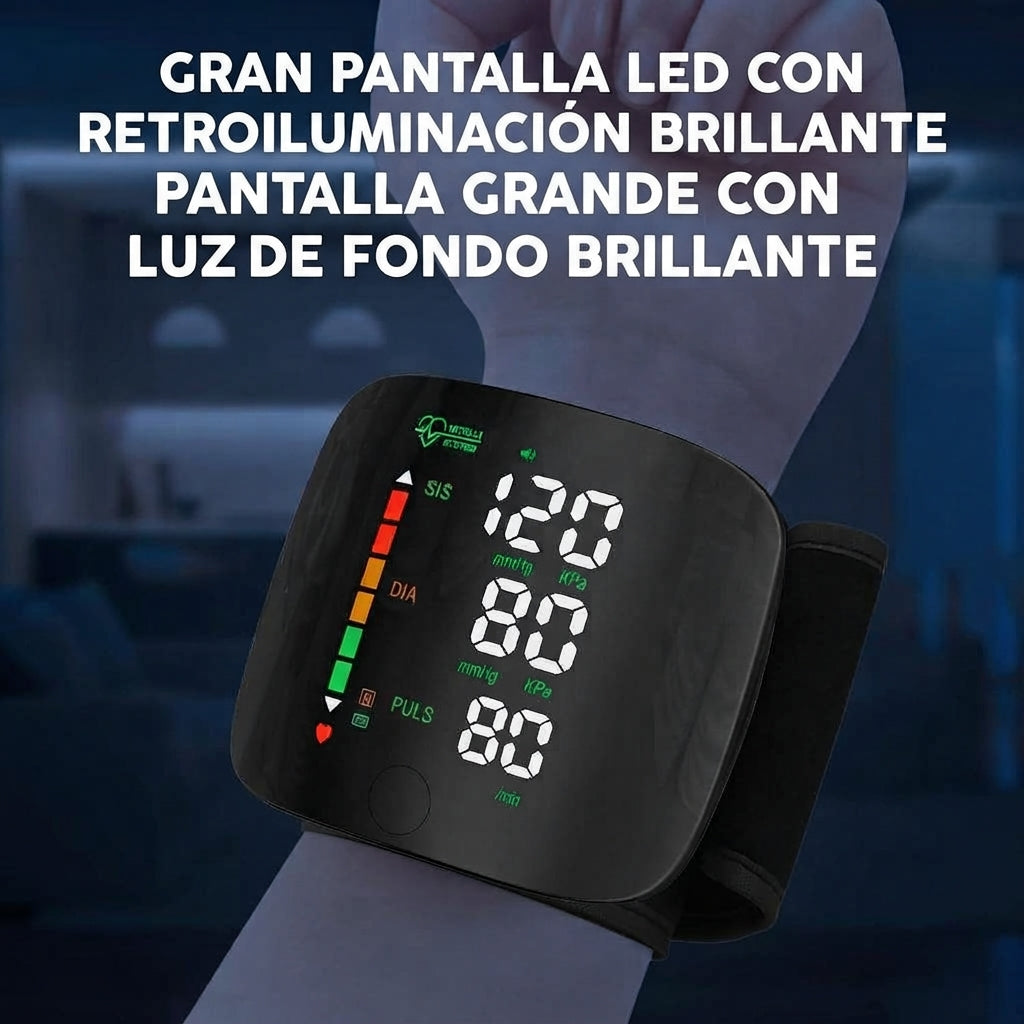 Monitor de Presión Digital de Muñeca: Pantalla Táctil, Voz en Español y Recargable USB C