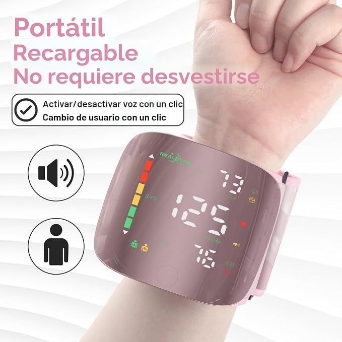 Monitor de Presión Digital de Muñeca: Pantalla Táctil, Voz en Español y Recargable USB C